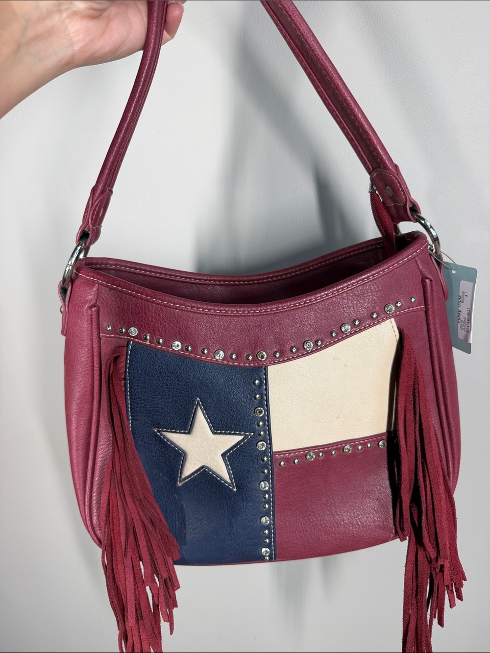Montana Americana West Fringe Shoulder Bag in Burgundy with Star Accent
